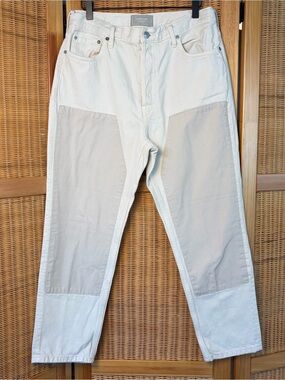 Everlane Two-Tone 90s Cheeky Cream and Tan Patch Jeans sz 30 crop